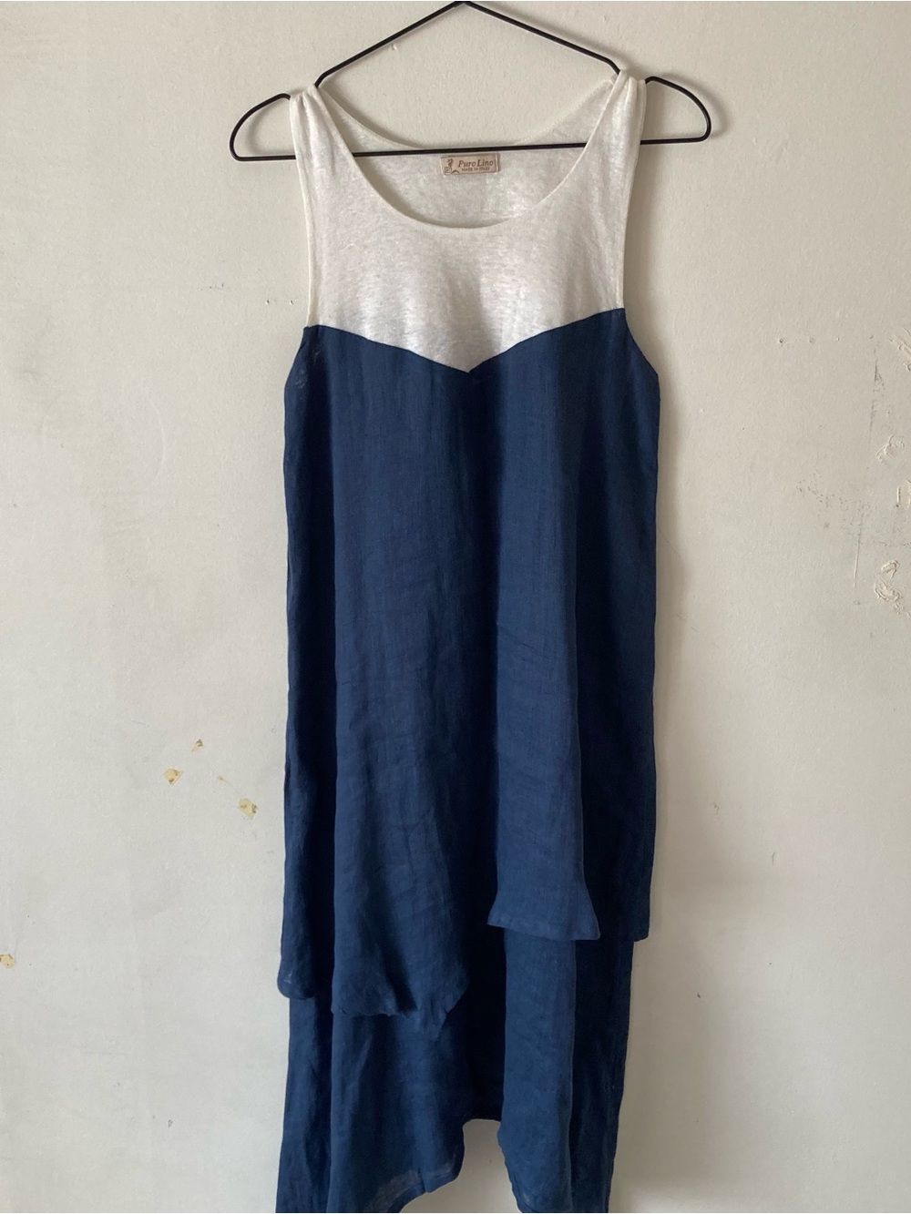 Puro Linen Midi Dress in Navy and White